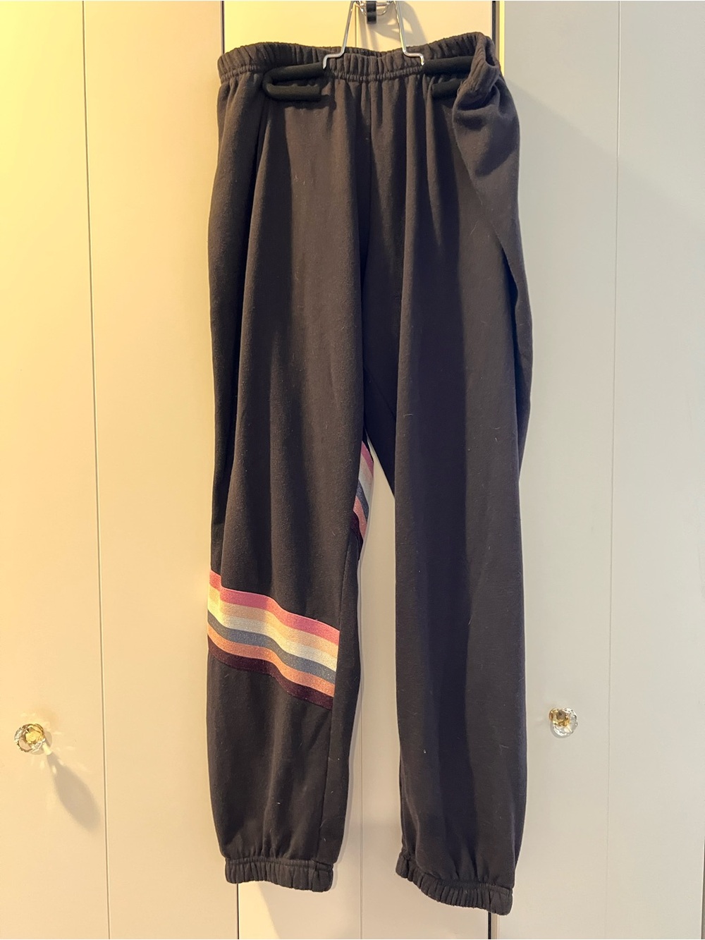 Spiritual Gangster Black Jogger Pants with Sparkly Pink Stripe